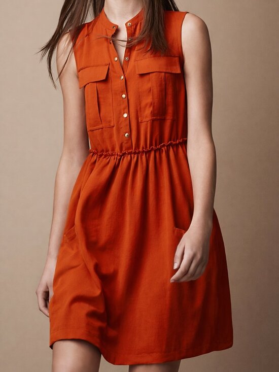 Burberry Dresses & Skirts - Burberry Burnt Orange Sleeveless Shirt Dress | Snap Button Mini, Pockets